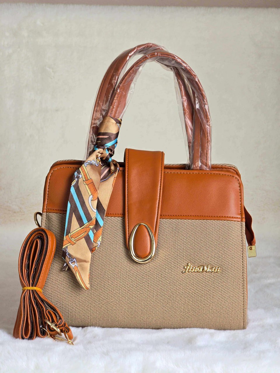 Tan and Brown Handbag - Tan-Brown Medium