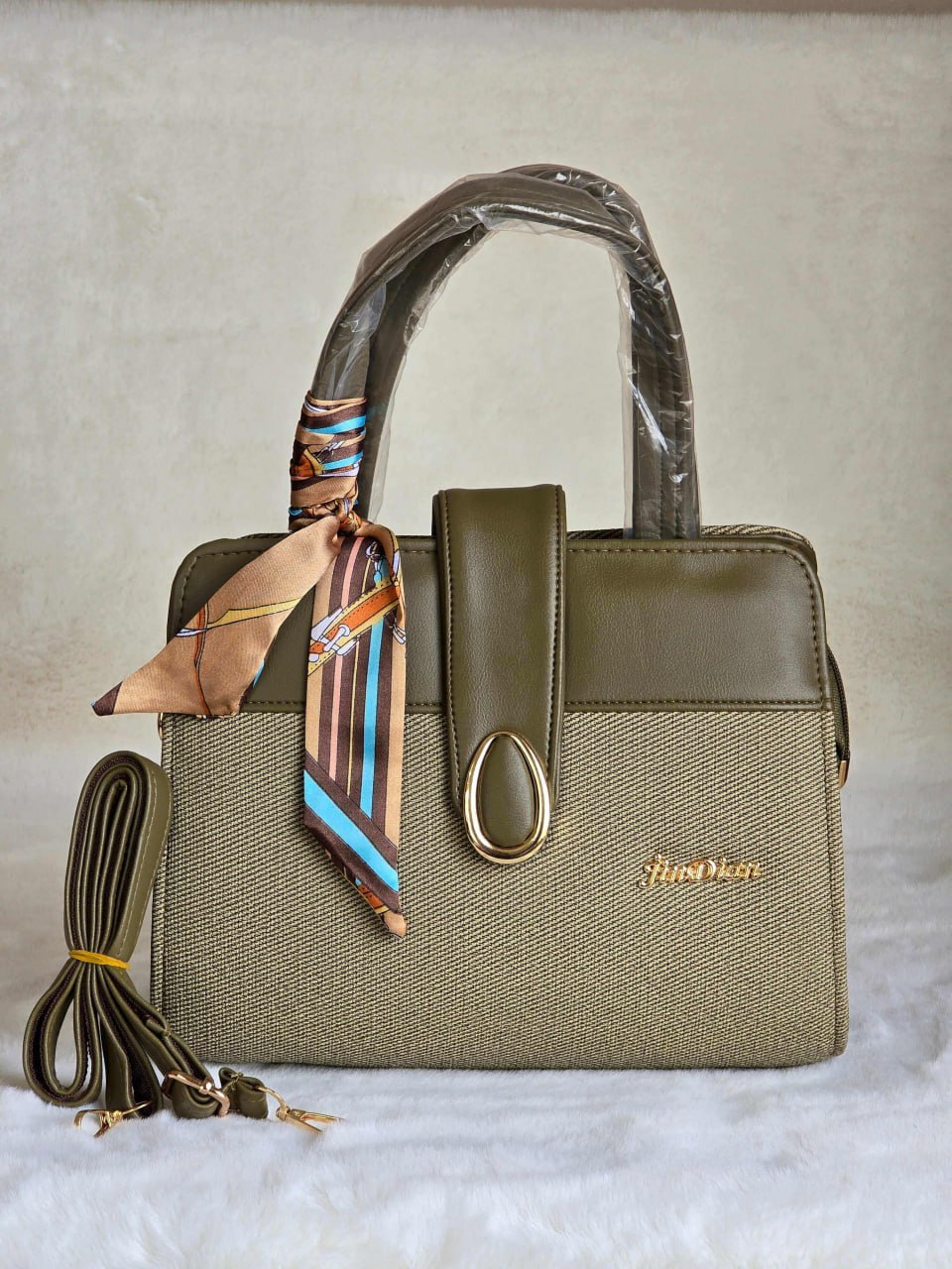 Tan and Brown Handbag - Deep green Medium
