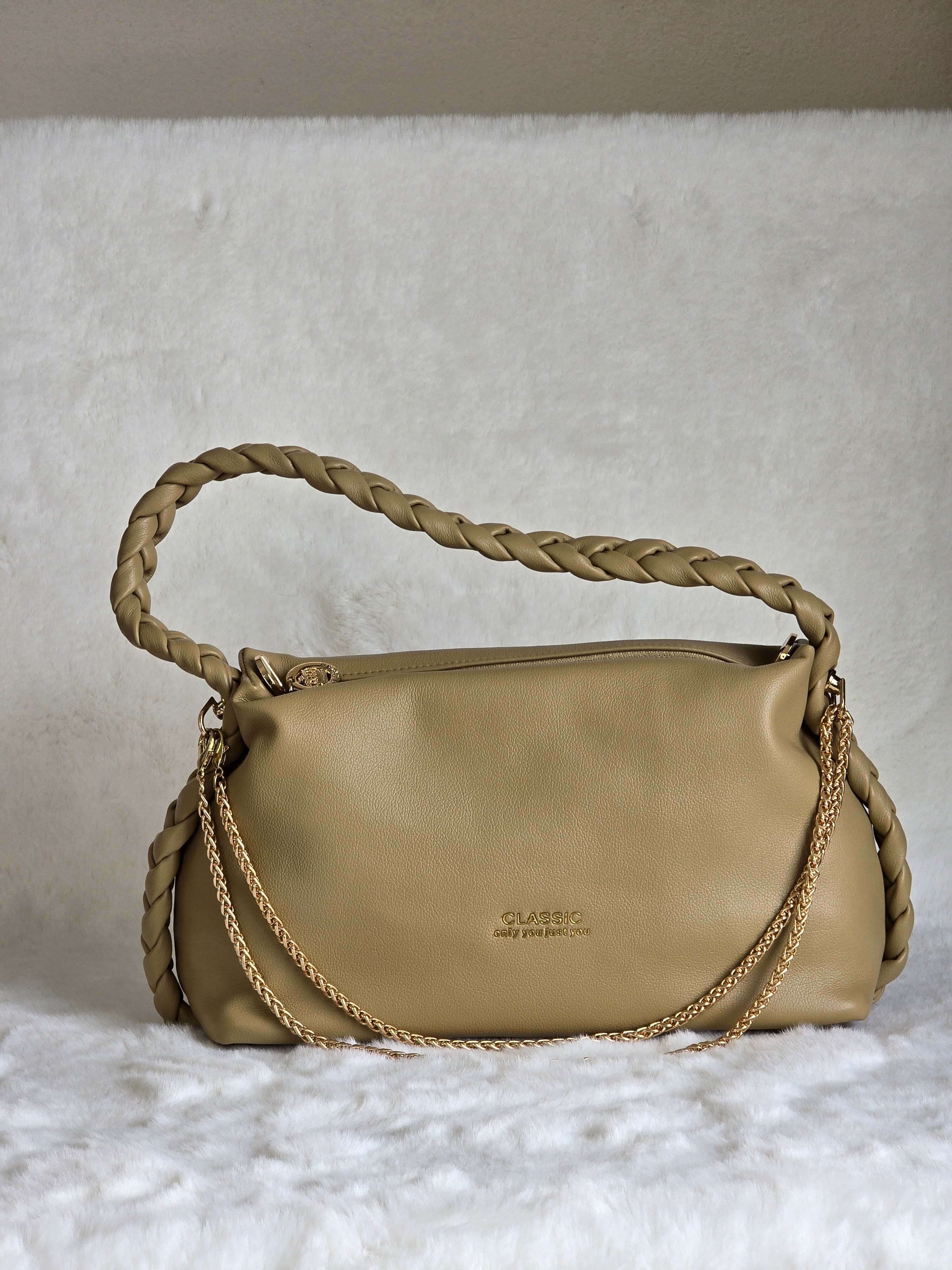 Luxe Braided Shoulder Bag - Light Gray Medium