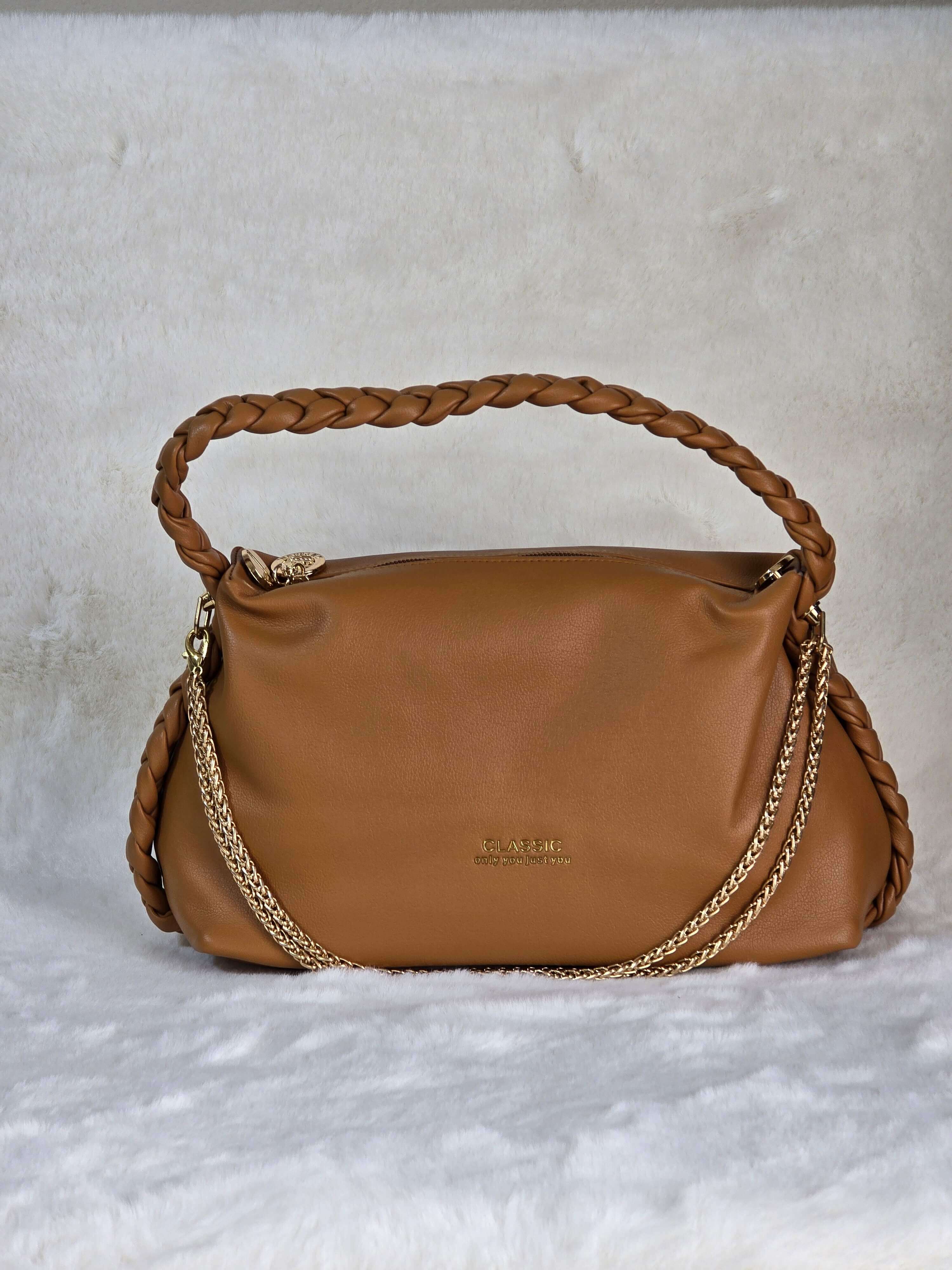 Luxe Braided Shoulder Bag - Light Brown Medium