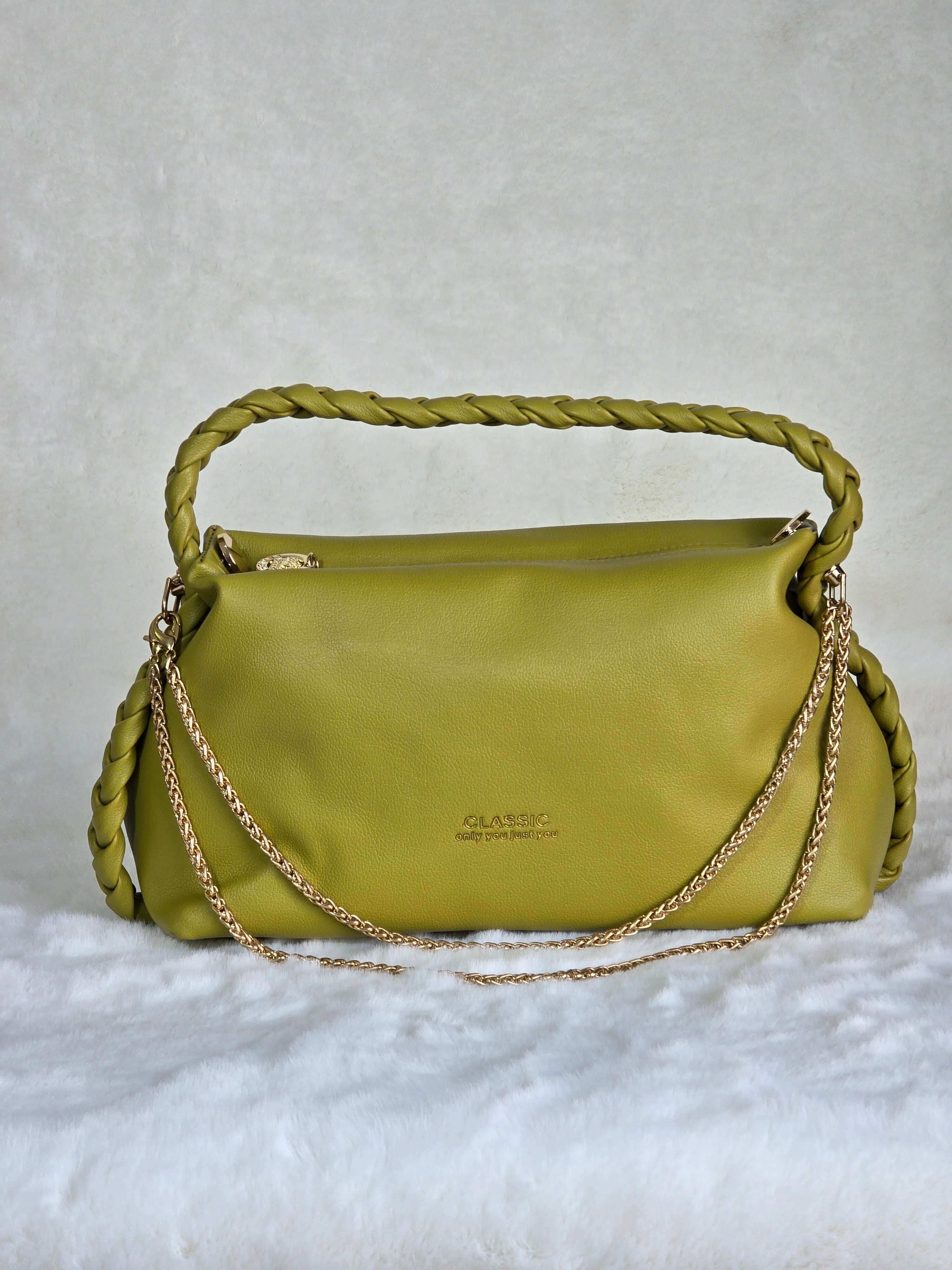 Luxe Braided Shoulder Bag - Olive Green Medium